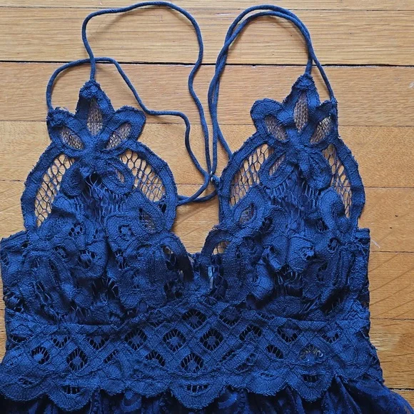 NWT, Free People ONE, Adella Burnout Lace Slip Mini Dress, Navy, XS - Picture 7 of 15